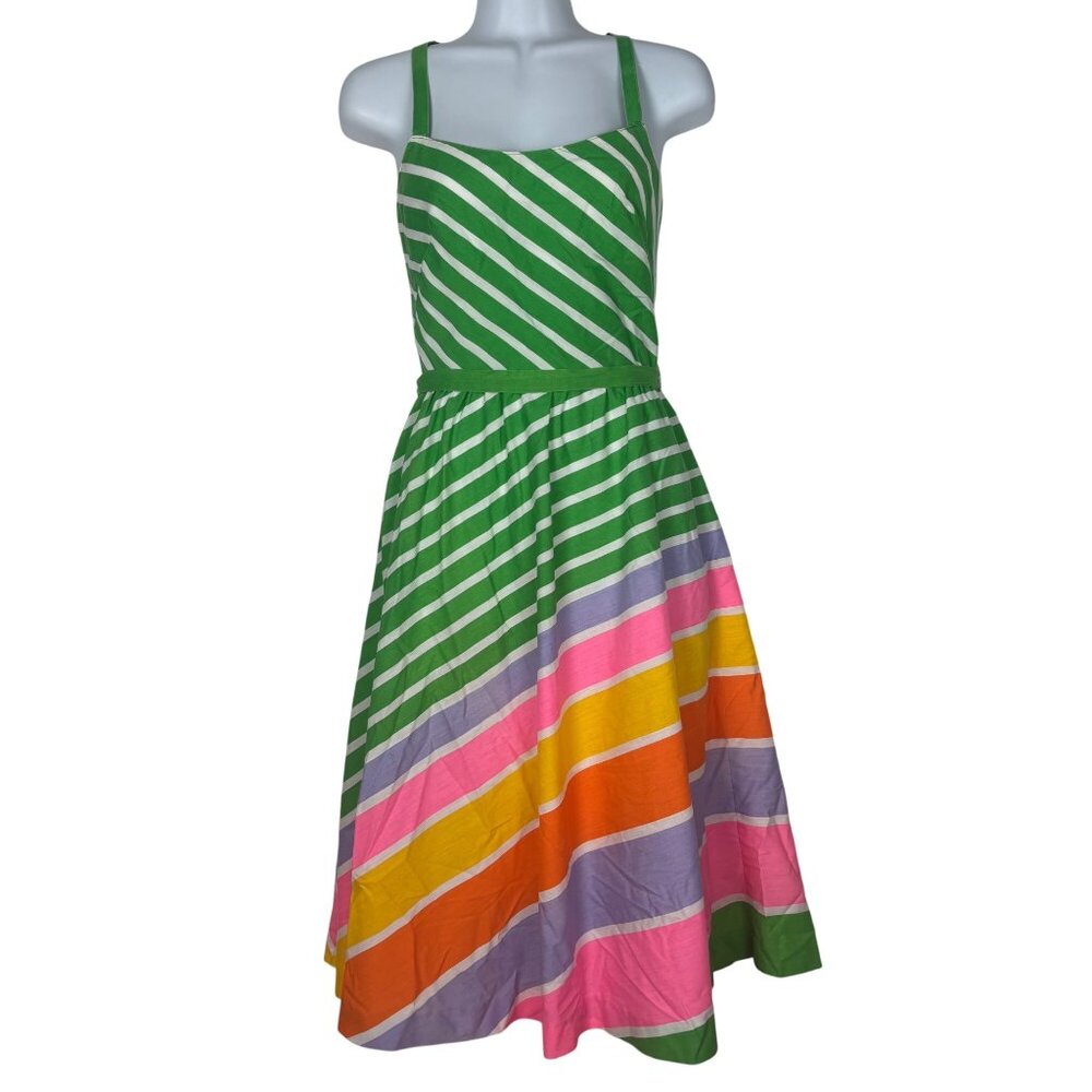 Vintage Lanz Originals S XS 1960's Green & Multicolor Retro Striped Sundress